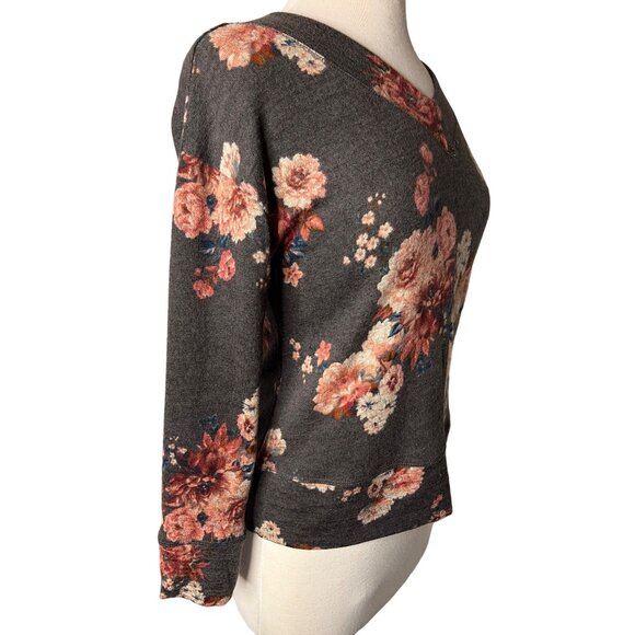 Mason & Bell medium sweater floral V-neck long sleeve gray pink soft - Picture 3 of 10
